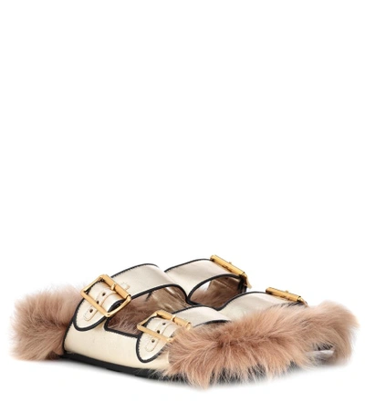 Shop Prada Shearling-lined Leather Sandals