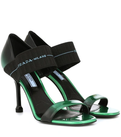 Shop Prada Patent Leather Sandals In Green