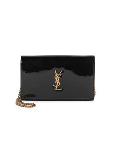 Shop Saint Laurent Patent Leather Wallet-on-chain In Black