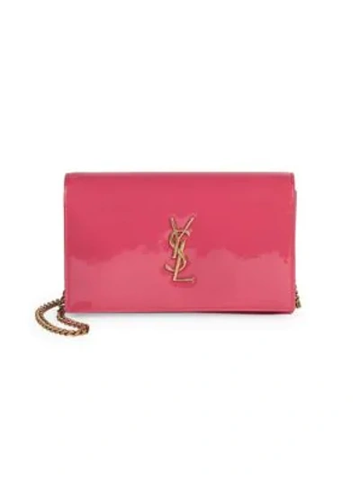 Shop Saint Laurent Monogram Patent Leather Wallet-on-chain In Fuchsia