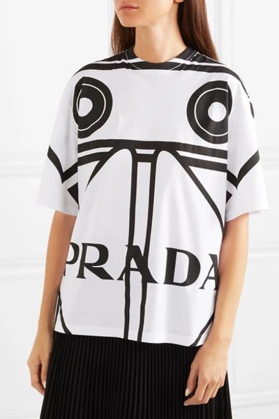 Shop Prada Printed Cotton-jersey T-shirt In White