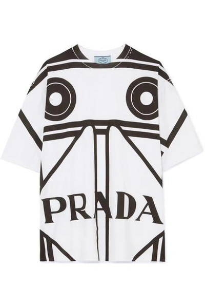 Shop Prada Printed Cotton-jersey T-shirt In White