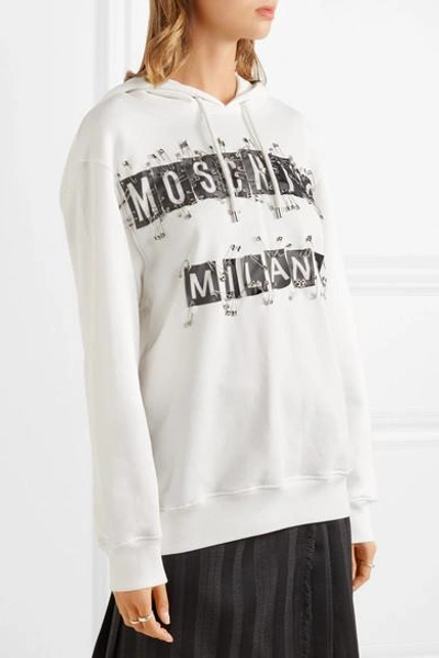 Shop Moschino Embellished Cotton-jersey Hoodie In White