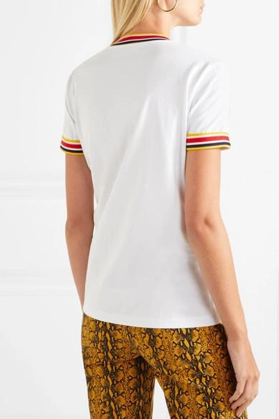 Shop Miu Miu Appliquéd Striped Cotton-jersey T-shirt In White