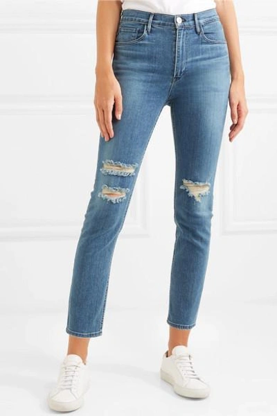 Shop 3x1 W4 Colette Cropped Distressed High-rise Slim-leg Jeans In Mid Denim