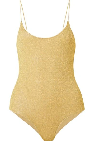 Shop Oseree Lumière Stretch-lurex Swimsuit In Gold