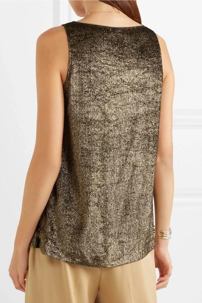 Shop Brunello Cucinelli Metallic Ribbed Jersey Top In Gold