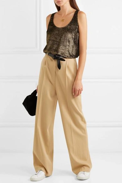 Shop Brunello Cucinelli Metallic Ribbed Jersey Top In Gold
