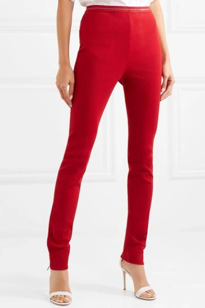 Shop Prada Ribbed-jersey Leggings In Red