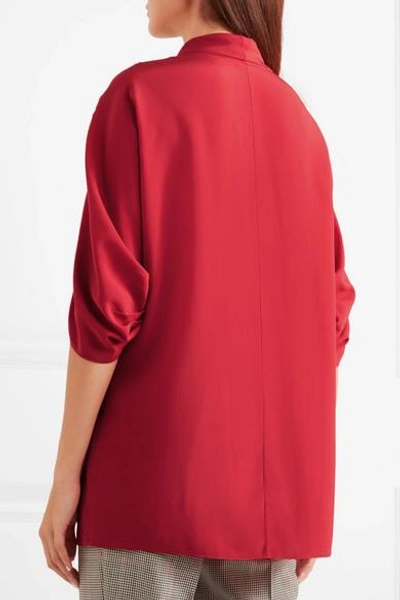 Shop Prada Pussy-bow Silk Crepe De Chine Blouse In Red