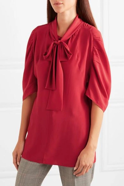 Shop Prada Pussy-bow Silk Crepe De Chine Blouse In Red