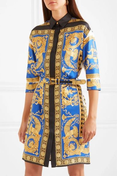 Shop Versace Printed Silk-twill Shirt Dress In Gold
