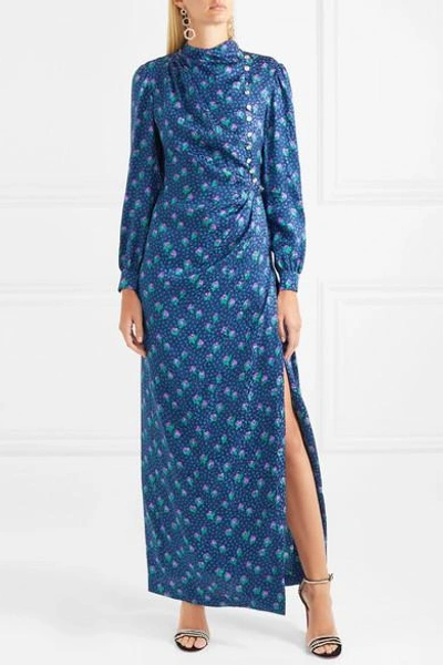 Shop Miu Miu Embellished Silk-jacquard Maxi Dress In Blue