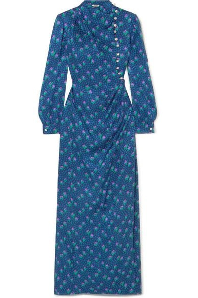 Shop Miu Miu Embellished Silk-jacquard Maxi Dress In Blue