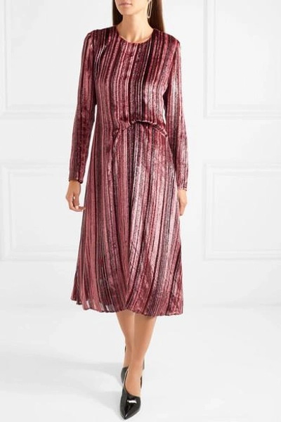 Shop Sies Marjan Maude Metallic Devoré-velvet And Chiffon Midi Dress In Purple