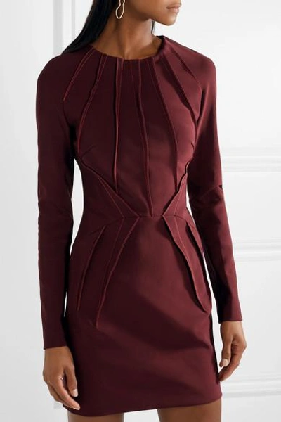 Shop Mugler Pintucked Stretch-cady Mini Dress In Burgundy