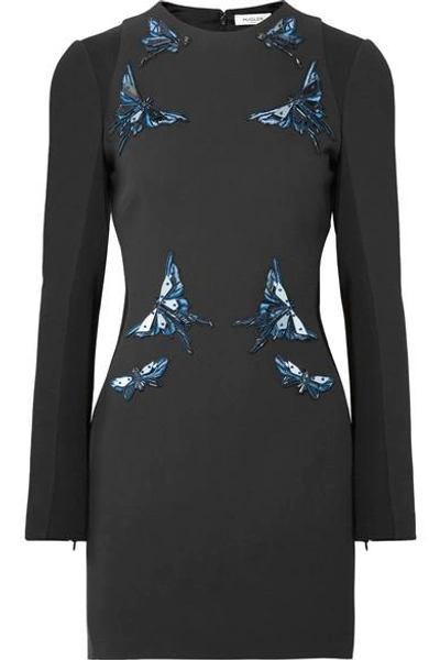 Shop Mugler Appliquéd Crepe Mini Dress In Black