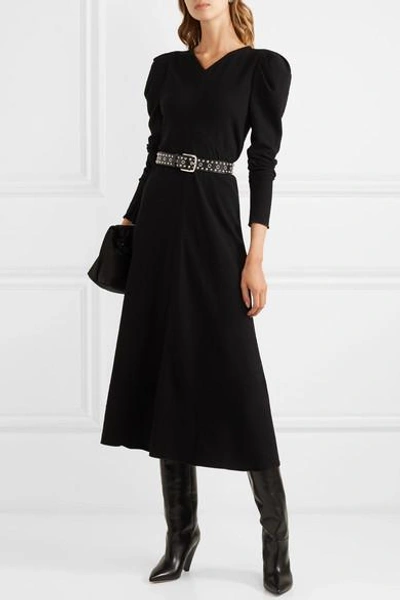 Shop Isabel Marant Abi Gathered Crepe Midi Dress In Black