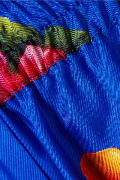 Shop Dolce & Gabbana Cropped Printed Silk-twill Wide-leg Pants In Blue