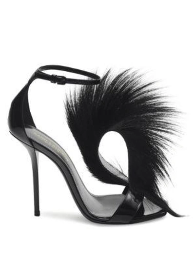 Shop Saint Laurent Pierre Antelope-fur Leather T-strap Sandals In Black