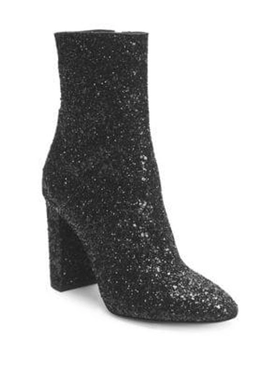 Shop Saint Laurent Loulou Glitter Zip-up Ankle Boots In Black