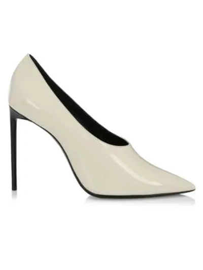 Shop Saint Laurent Teddy Leather Pumps In Porcelain