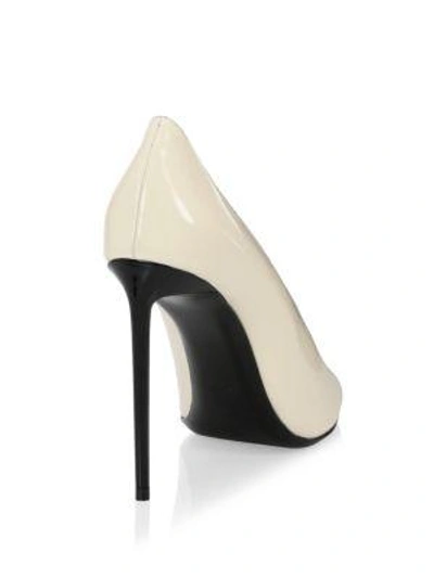 Shop Saint Laurent Teddy Leather Pumps In Porcelain