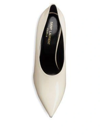 Shop Saint Laurent Teddy Leather Pumps In Porcelain