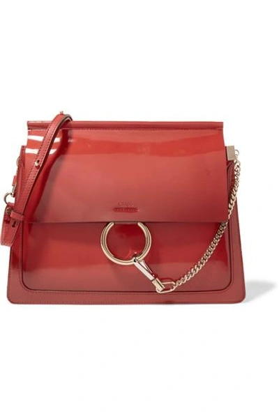 Shop Chloé Faye Medium Glossed-leather Shoulder Bag In Red