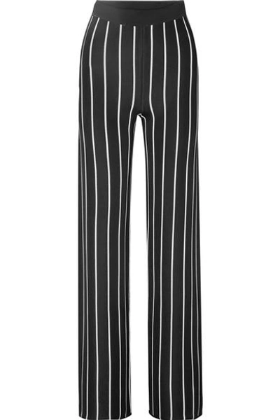 Shop Balmain Striped Woven Wide-leg Pants In Black