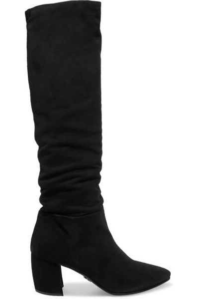 Shop Prada 65 Suede Knee Boots In Black