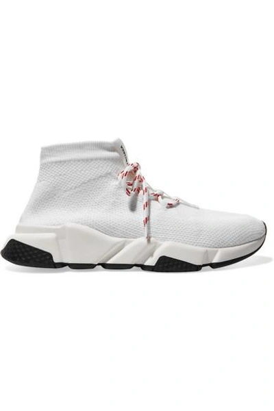 Shop Balenciaga Speed Stretch-knit High-top Sneakers In White