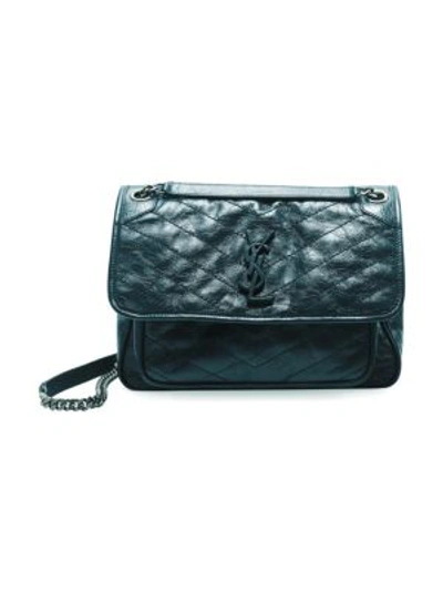 Shop Saint Laurent Medium Niki Leather Shoulder Bag In Dark Turquoise