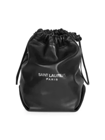 Shop Saint Laurent Leather Bucket Bag In Black