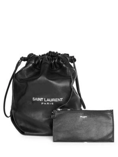 Shop Saint Laurent Leather Bucket Bag In Black