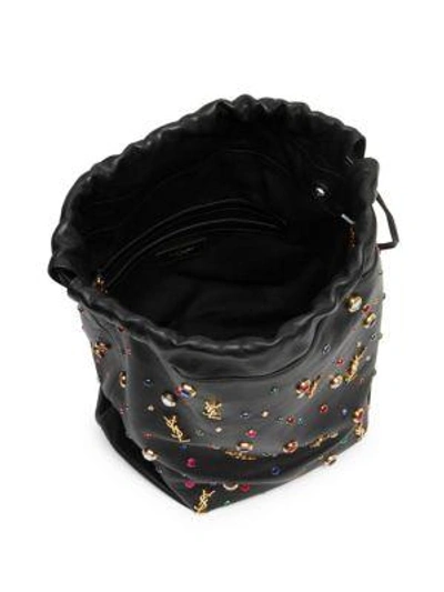 Shop Saint Laurent Teddy Embellished Leather Bucket Bag In Noir Multi