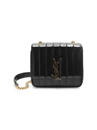 Shop Saint Laurent Small Vicky Patent Leather Crossbody Bag In Noir