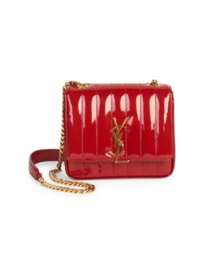 Shop Saint Laurent Small Vicky Matelassé Patent Leather Shoulder Bag In Rouge