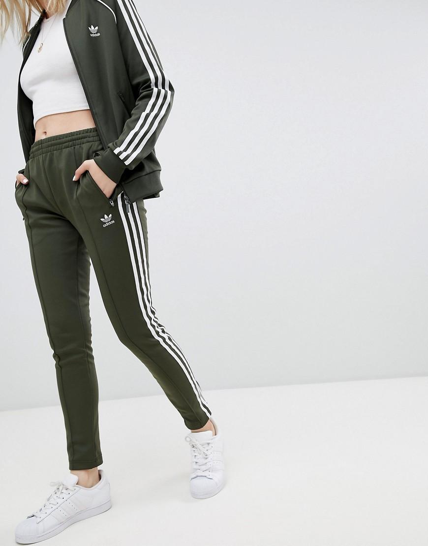 Adidas Originals Three Stripe Track Pants In Khaki - Green | ModeSens