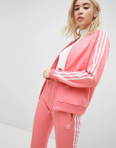 Adidas Originals Three Stripe Hooded Jacket In Pink - Pink | ModeSens