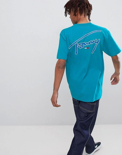Tommy Jeans Signature Capsule Logo Front And Back Print T-shirt Relaxed Fit  In Turquoise Blue - Blue | ModeSens