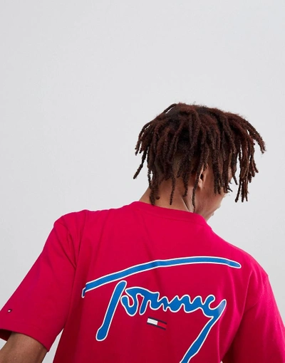 Tommy Jeans Signature Capsule Logo Front And Back Print T-shirt Relaxed Fit  In Pink - Pink | ModeSens