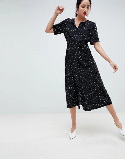 Shop Gestuz Polka Dot Long Shirt Dress - Black