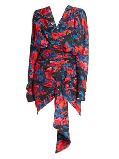 Shop Saint Laurent Floral Print Jacquard Mini Dress In Rouge