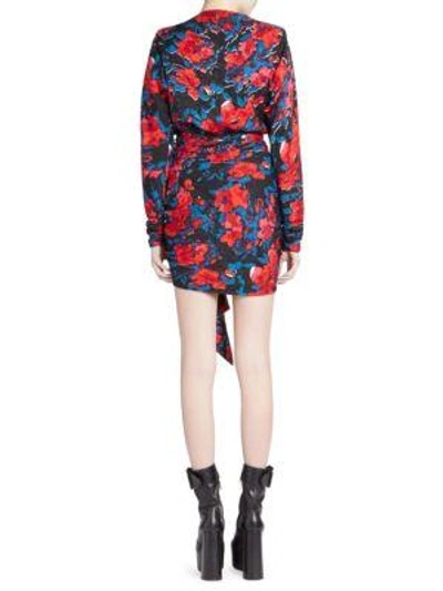 Shop Saint Laurent Floral Print Jacquard Mini Dress In Rouge