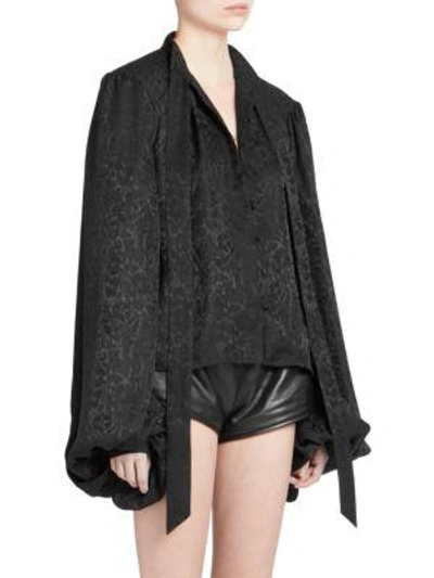 Shop Saint Laurent Leo Jacquard Tie-neck Blouse In Black