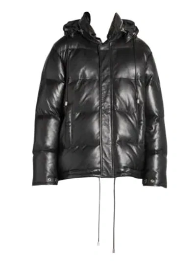 Shop Saint Laurent Leather Down Puffer Jacket In Black