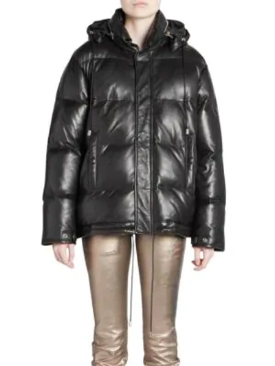 Shop Saint Laurent Leather Down Puffer Jacket In Black