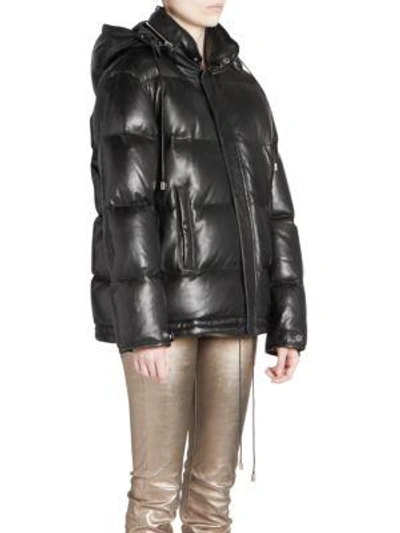 Shop Saint Laurent Leather Down Puffer Jacket In Black