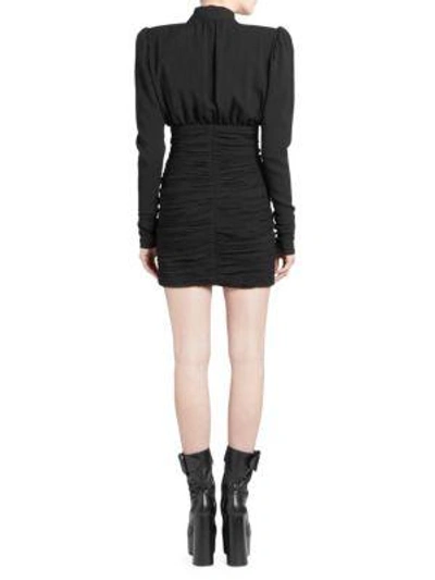 Shop Saint Laurent Women's Puff Sleeve Mini Dress In Black